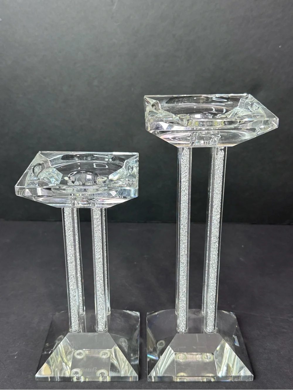 Shannon Crystal Candle Holders Set of 2 Rhinestone Square 7” & 9”